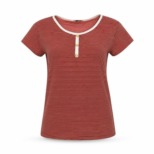 New Trend Womens Red Striped Cotton Basic T-Shirt Size S Round Neck