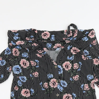 Select Womens Black Geometric Viscose Basic Button-Up Size 6 V-Neck