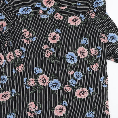 Select Womens Black Geometric Viscose Basic Button-Up Size 6 V-Neck