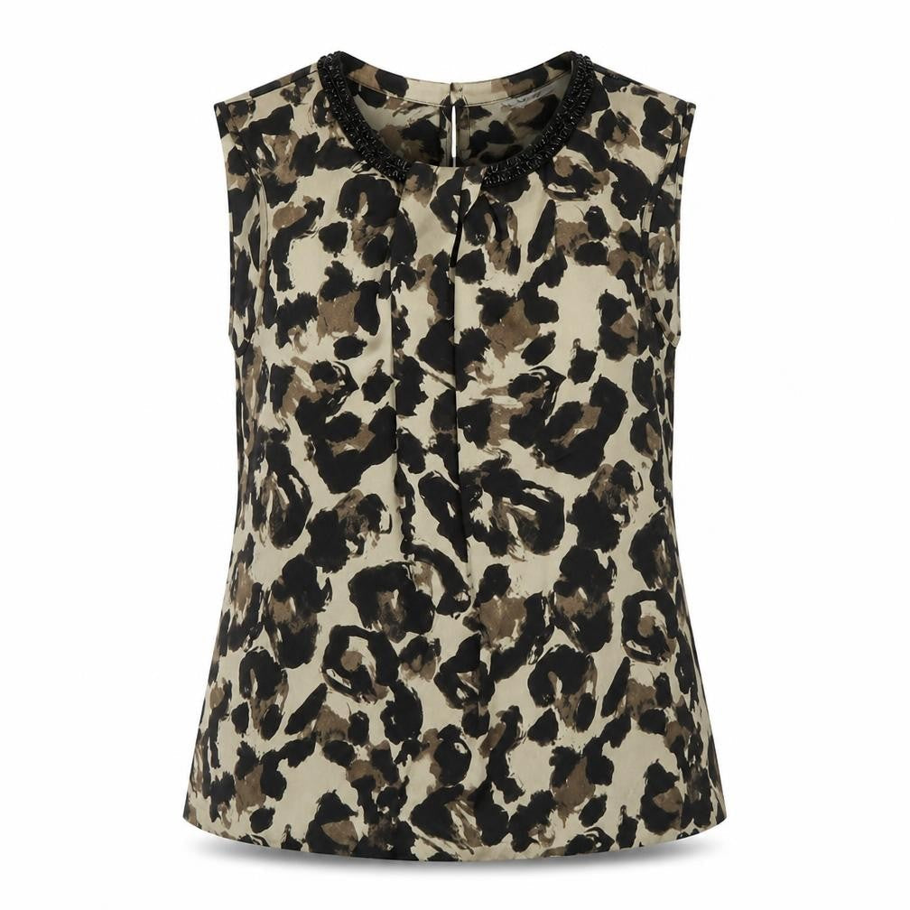 Clements Ribeiro Womens Beige Geometric Polyester Basic Tank Size M Round Neck