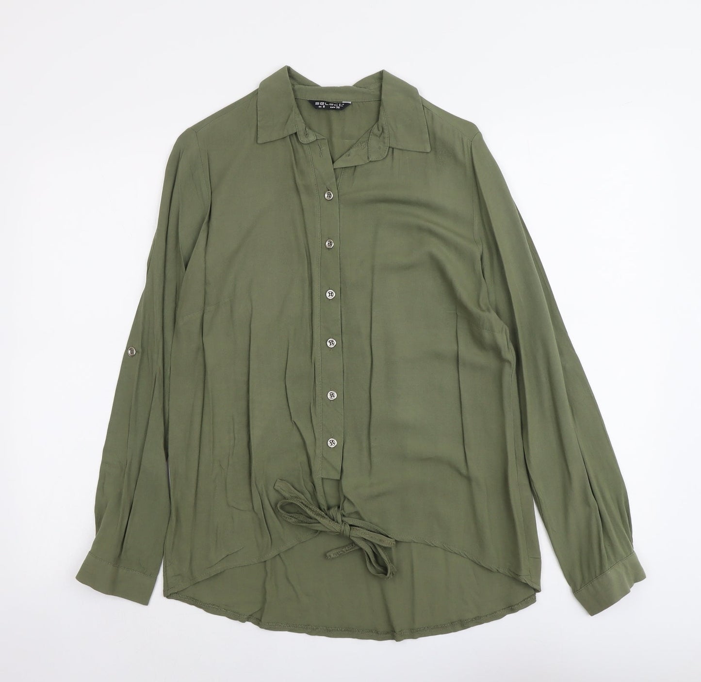 Select Womens Green Viscose Basic Button-Up Size 8 Collared