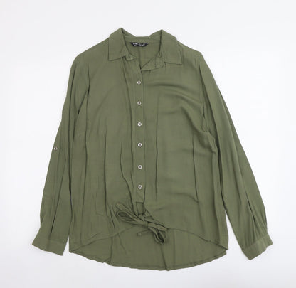 Select Womens Green Viscose Basic Button-Up Size 8 Collared
