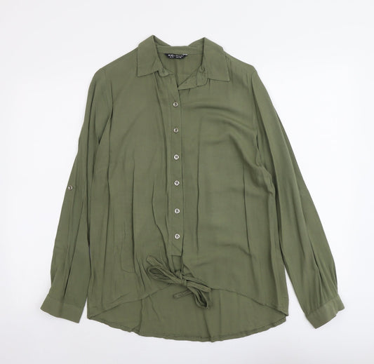 Select Womens Green Viscose Basic Button-Up Size 8 Collared
