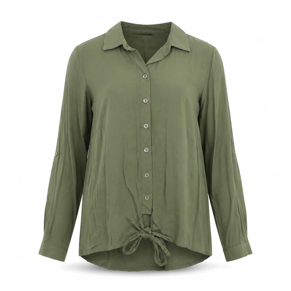 Select Womens Green Viscose Basic Button-Up Size 8 Collared