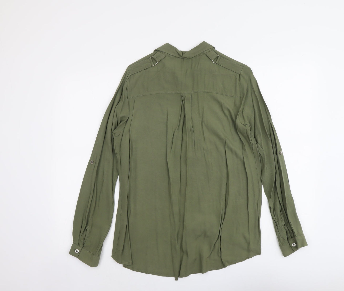 Select Womens Green Viscose Basic Button-Up Size 8 Collared