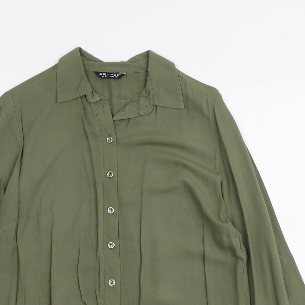 Select Womens Green Viscose Basic Button-Up Size 8 Collared