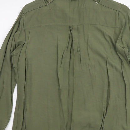 Select Womens Green Viscose Basic Button-Up Size 8 Collared