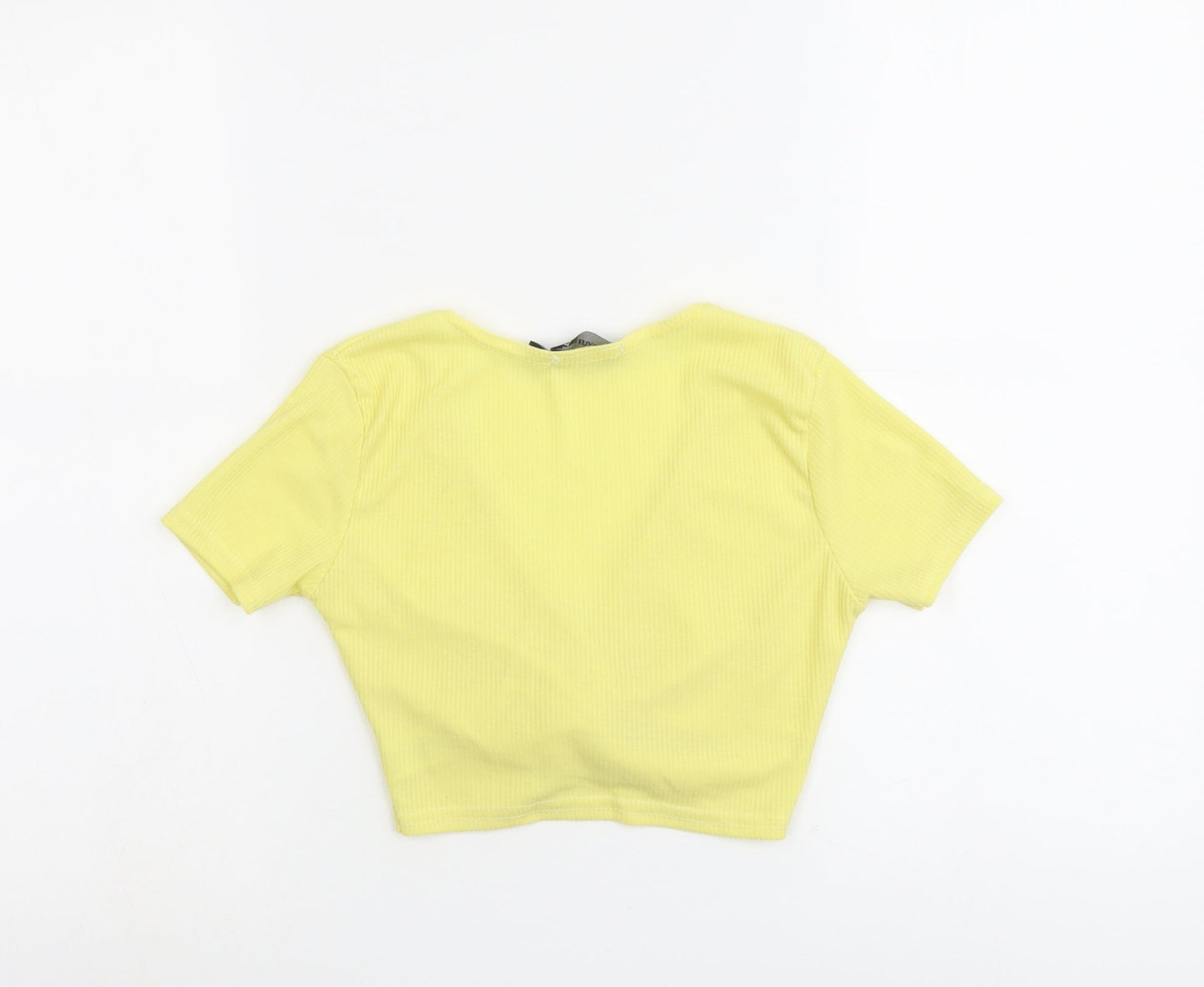 PRETTYLITTLETHING Womens Yellow Polyester Cropped Tank Size 6 V-Neck - Twist Detail