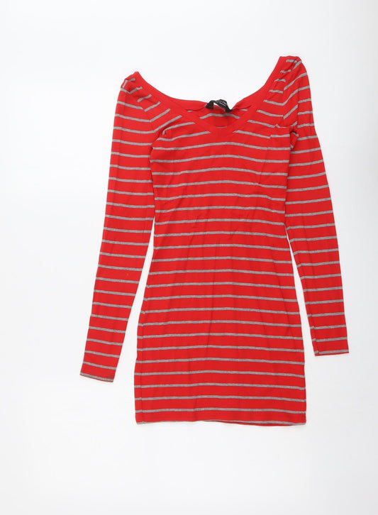Dorothy Perkins Womens Red Striped Cotton Basic Blouse Size 8 V-Neck