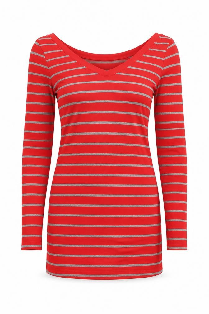 Dorothy Perkins Womens Red Striped Cotton Basic Blouse Size 8 V-Neck