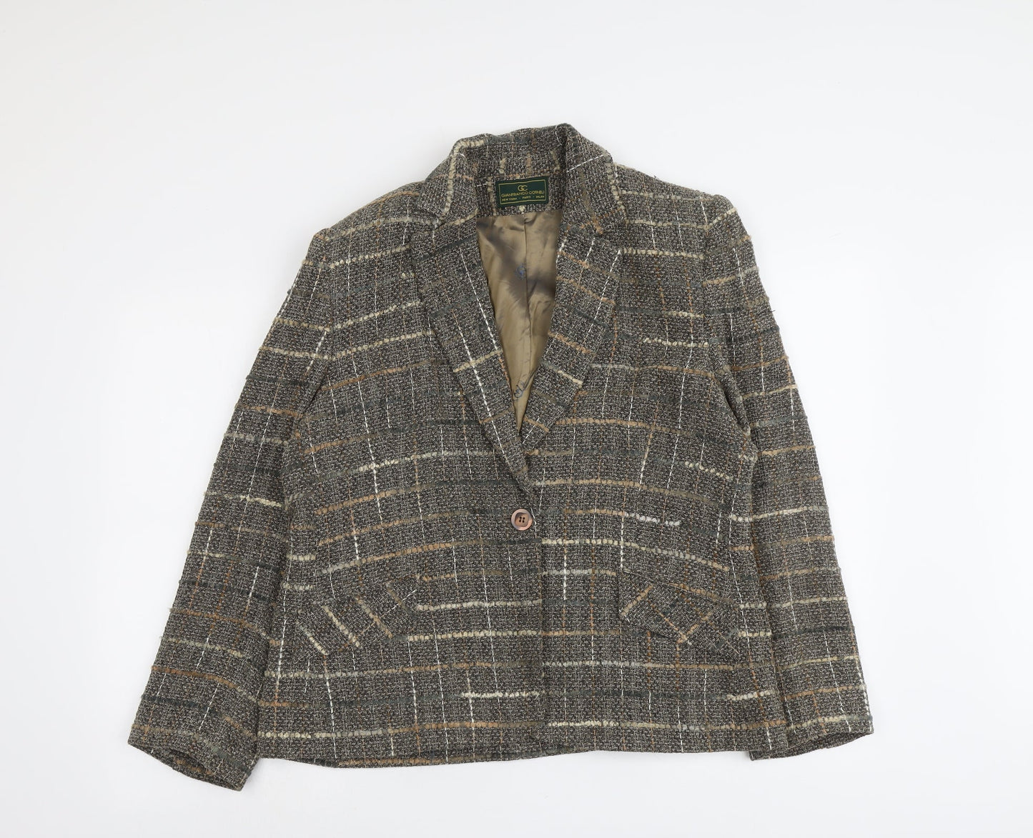 Gianfranco Corneli Womens Grey Geometric Viscose Jacket Blazer Size 16
