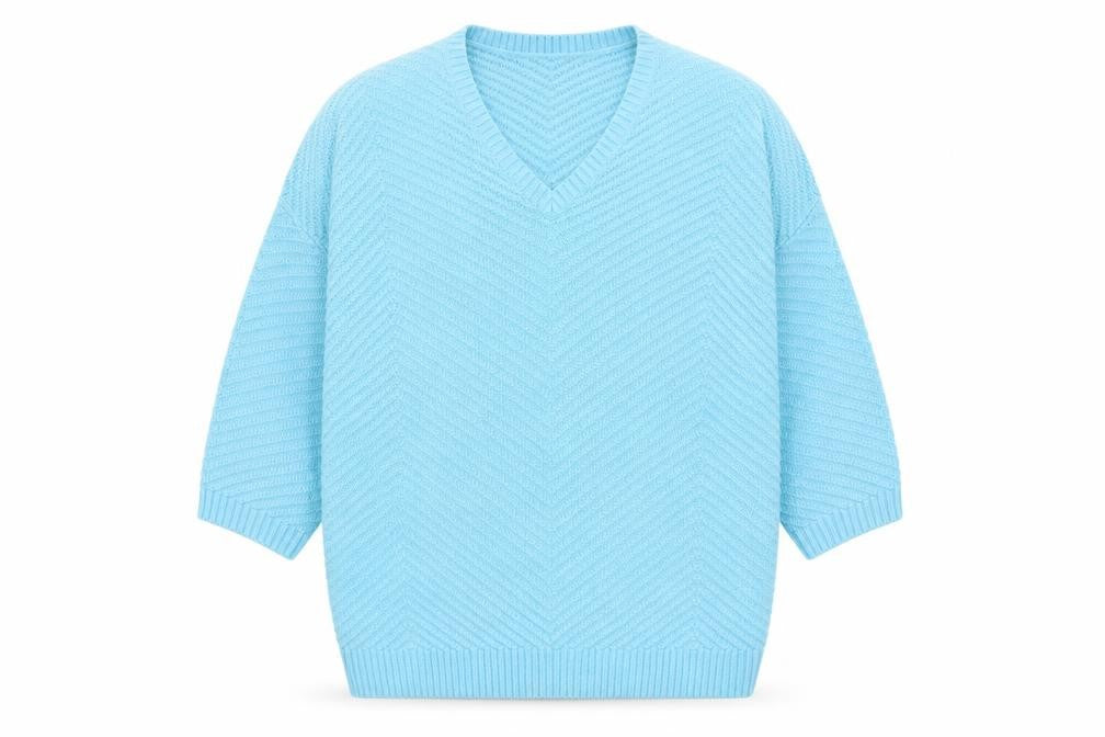 Bonmarché Womens Blue V-Neck Acrylic Pullover Jumper Size M