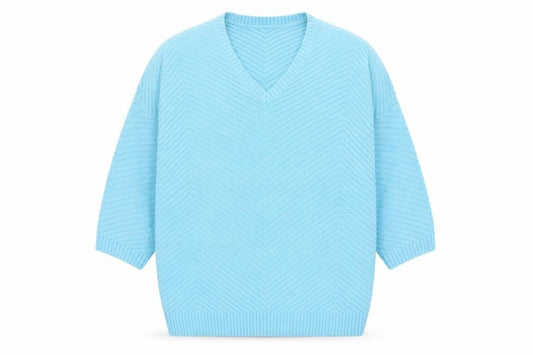 Bonmarché Womens Blue V-Neck Acrylic Pullover Jumper Size M
