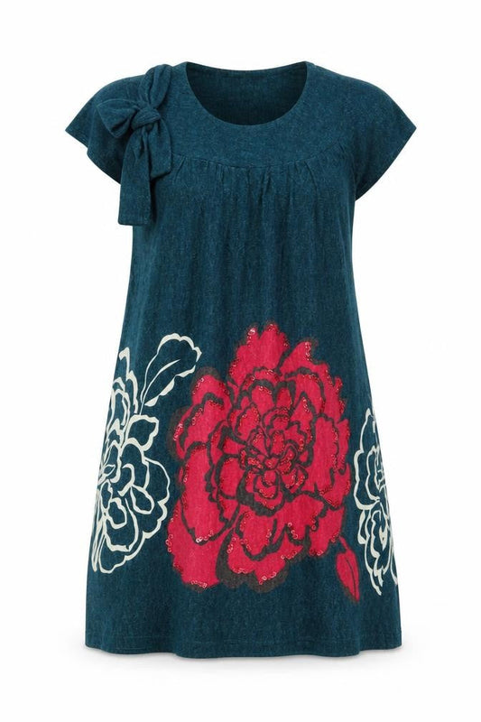 New Look Womens Green Floral Acrylic Jumper Dress Size 10 Round Neck Pullover