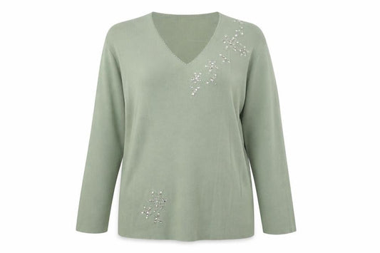 Bonmarché Womens Green V-Neck Viscose Pullover Jumper Size XL