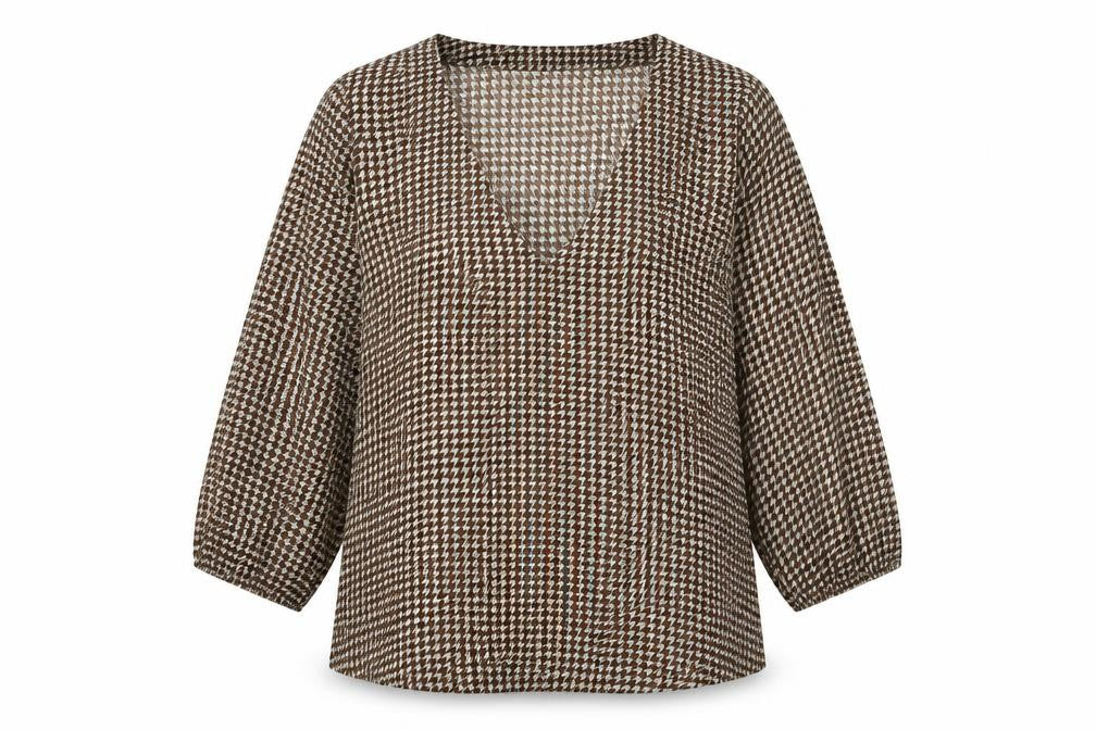 VILA Womens Brown Geometric Polyester Basic Blouse Size 10 V-Neck