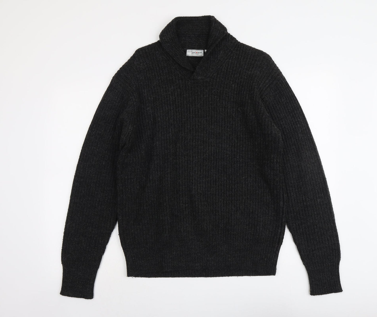 Petroleum Mens Grey Collared Acrylic Pullover Jumper Size M Long Sleeve