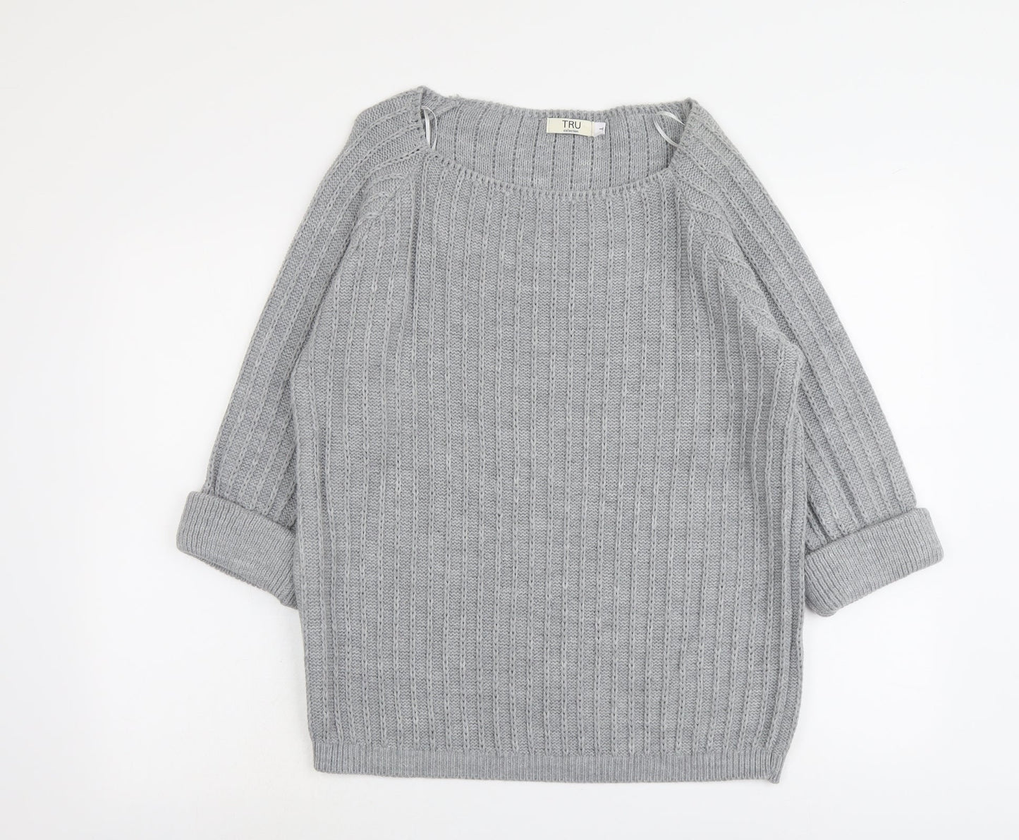 Tru Collection Womens Grey Round Neck Acrylic Pullover Jumper Size L