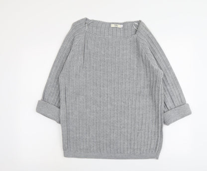 Tru Collection Womens Grey Round Neck Acrylic Pullover Jumper Size L