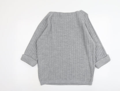 Tru Collection Womens Grey Round Neck Acrylic Pullover Jumper Size L