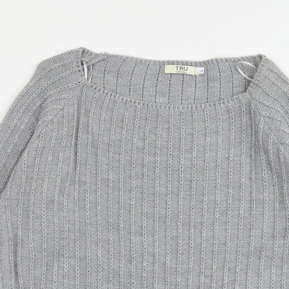 Tru Collection Womens Grey Round Neck Acrylic Pullover Jumper Size L