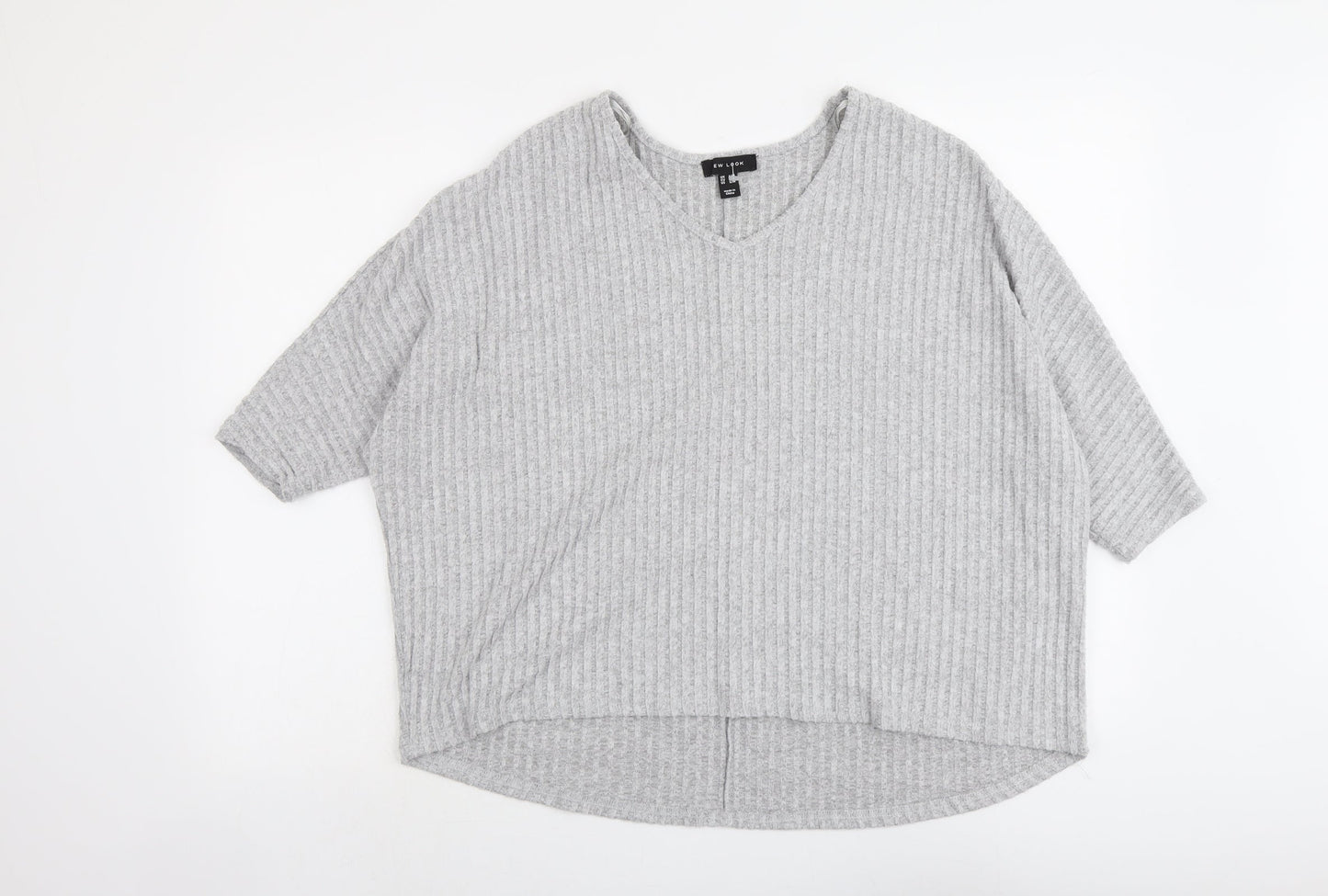 New Look Womens Grey V-Neck Polyester Pullover Jumper Size S