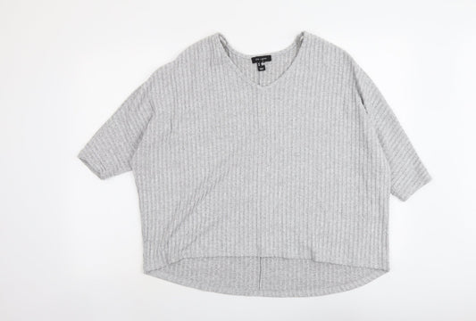 New Look Womens Grey V-Neck Polyester Pullover Jumper Size S