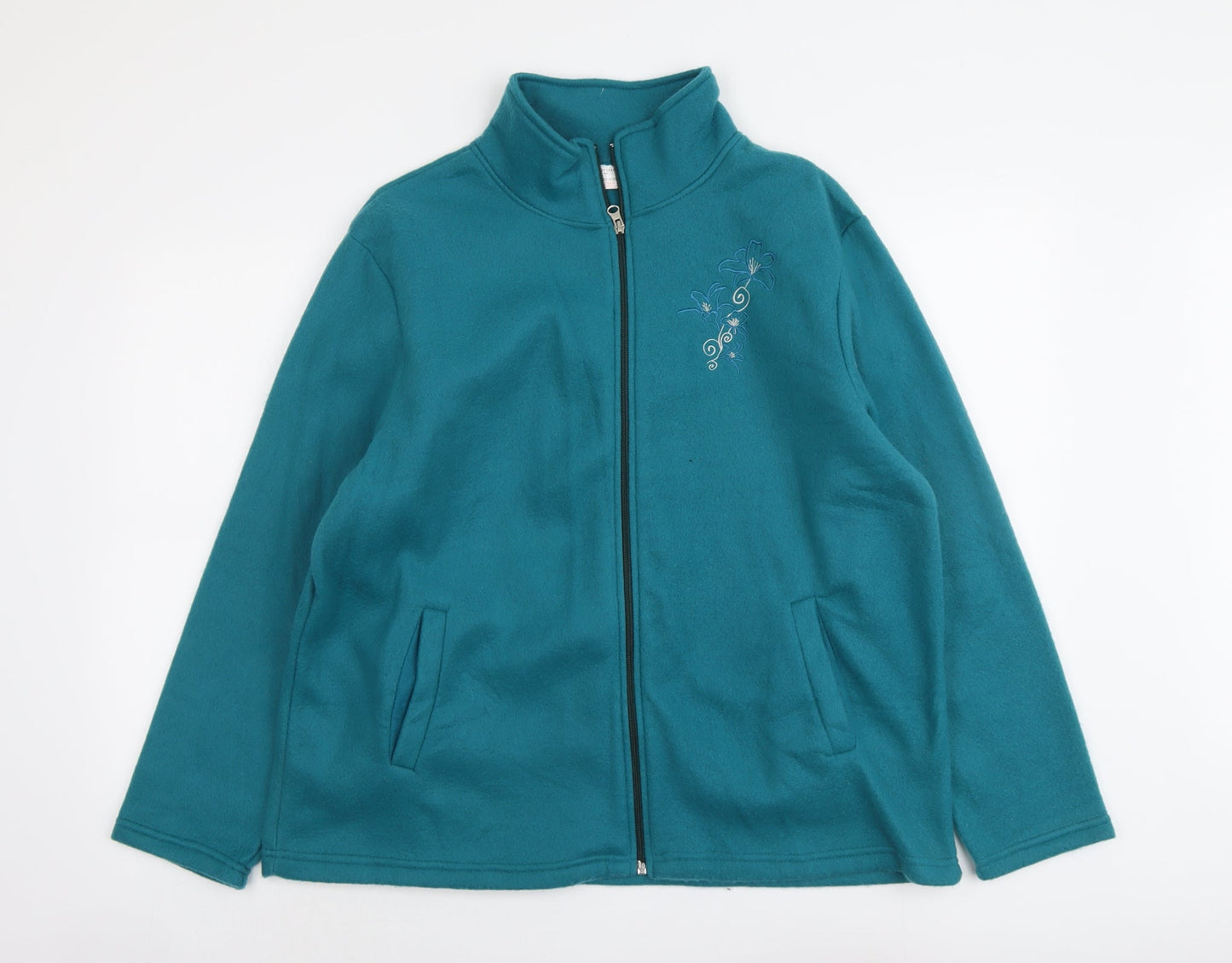 Anne De Lancay Womens Blue Jacket Size L Zip - Flower Detail
