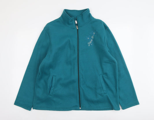 Anne De Lancay Womens Blue Jacket Size L Zip - Flower Detail