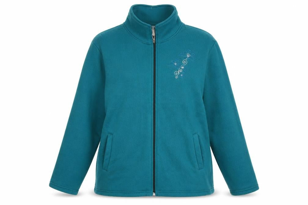 Anne De Lancay Womens Blue Jacket Size L Zip - Flower Detail