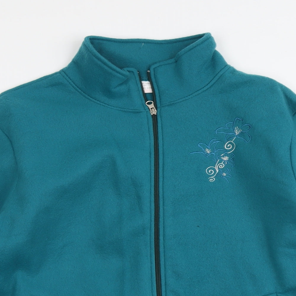 Anne De Lancay Womens Blue Jacket Size L Zip - Flower Detail