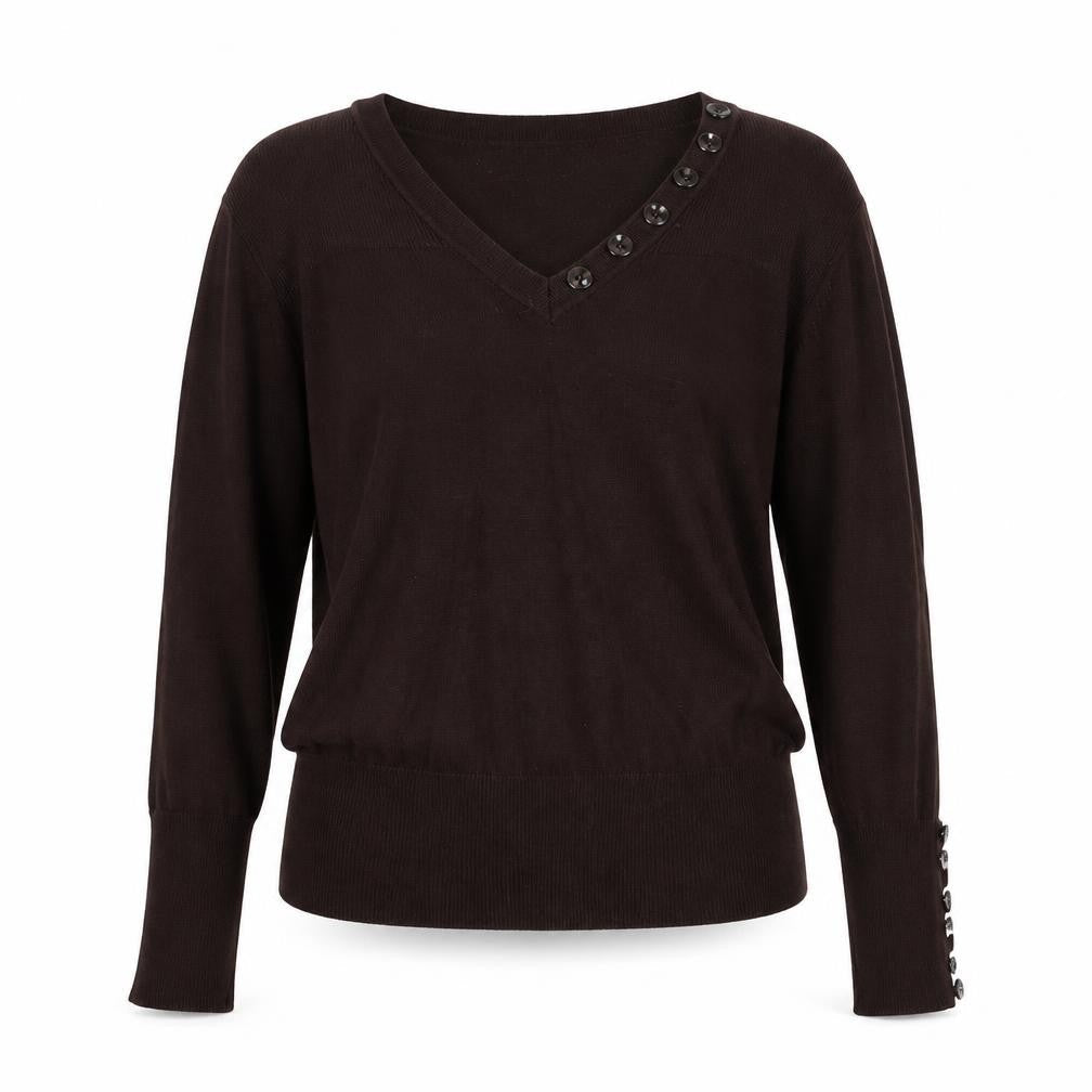 Just Elegance Womens Brown V-Neck Viscose Pullover Jumper Size M