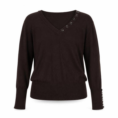 Just Elegance Womens Brown V-Neck Viscose Pullover Jumper Size M