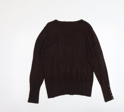 Just Elegance Womens Brown V-Neck Viscose Pullover Jumper Size M
