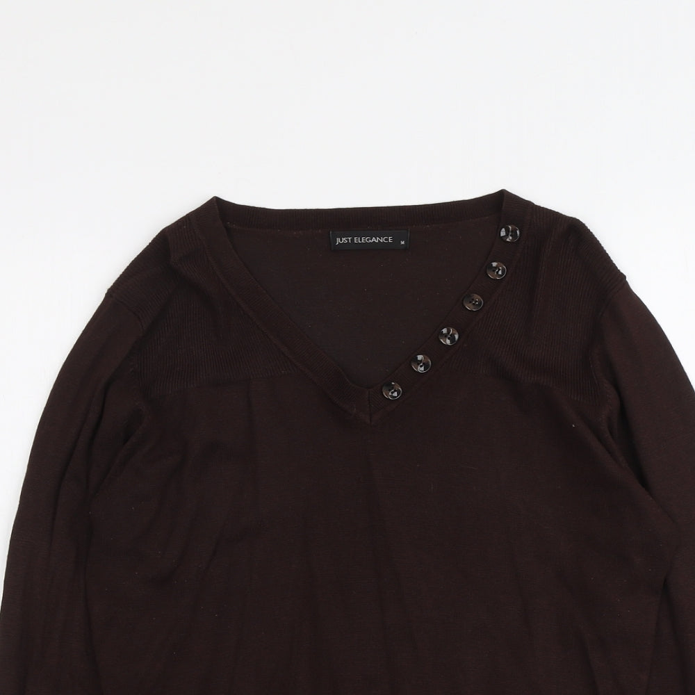 Just Elegance Womens Brown V-Neck Viscose Pullover Jumper Size M