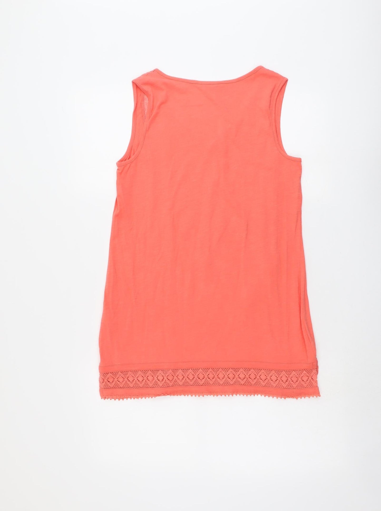 NEXT Womens Orange Cotton Basic Tank Size 10 Round Neck - Lace Details