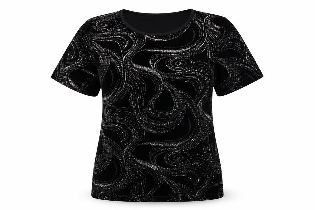 Bonmarché Womens Black Geometric Polyester Basic Blouse Size S Round Neck