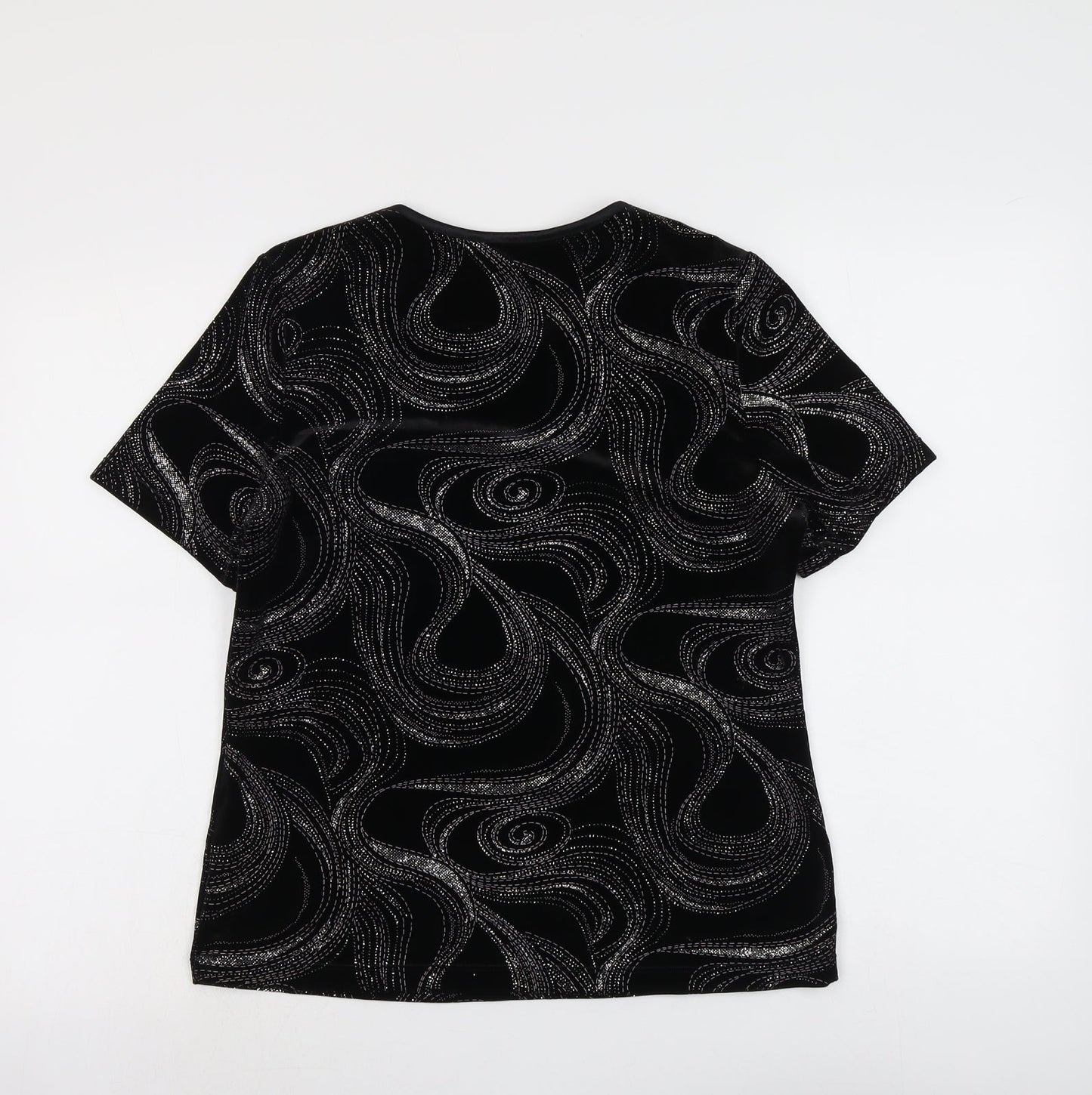 Bonmarché Womens Black Geometric Polyester Basic Blouse Size S Round Neck