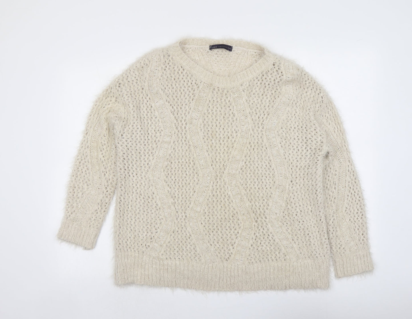 Marks and Spencer Womens Beige Round Neck Polyamide Pullover Jumper Size 16