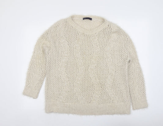 Marks and Spencer Womens Beige Round Neck Polyamide Pullover Jumper Size 16