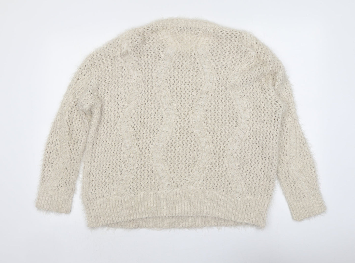 Marks and Spencer Womens Beige Round Neck Polyamide Pullover Jumper Size 16