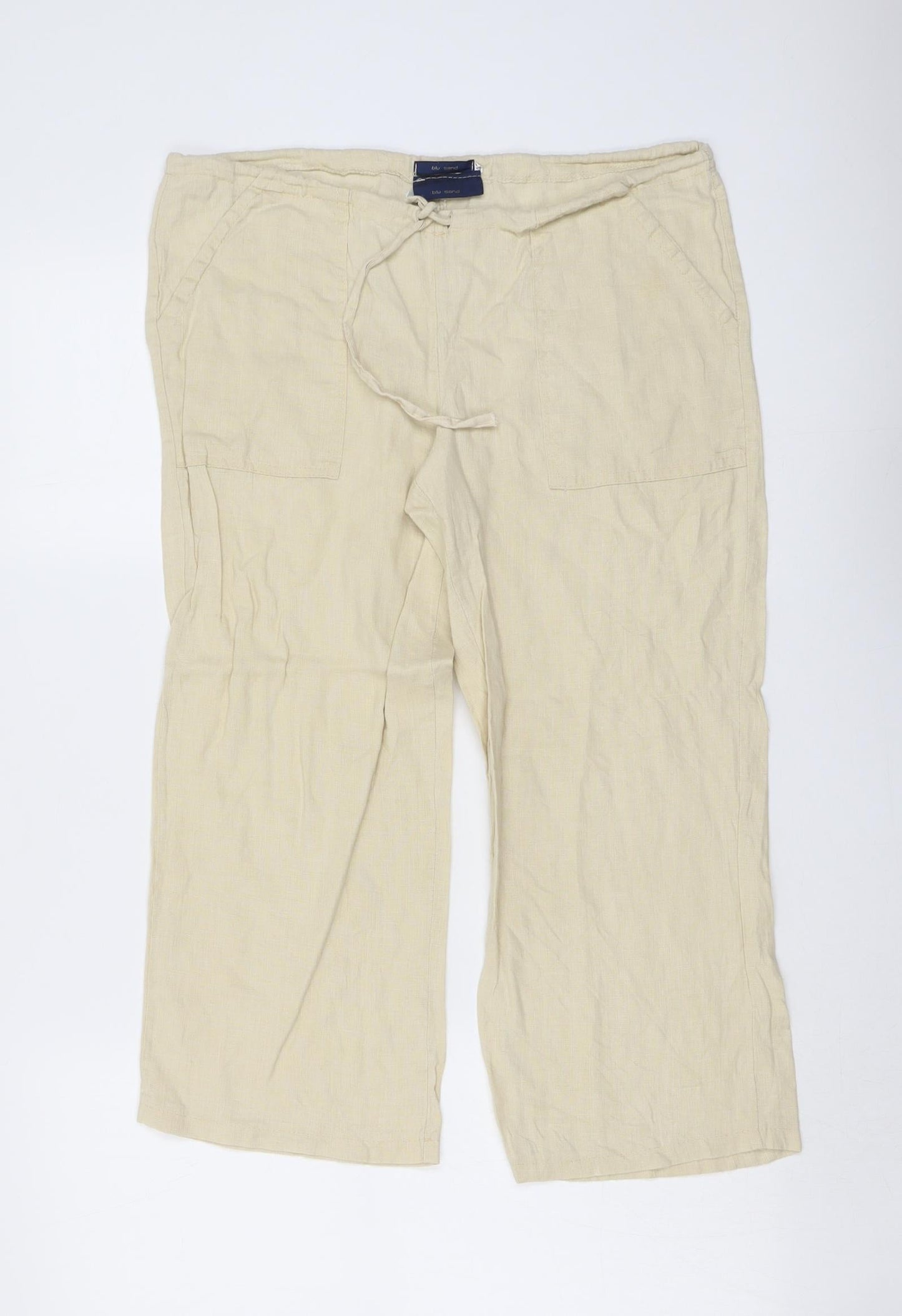 Blu Sand Womens Beige Linen Trousers Size 14 L22 in Regular Drawstring
