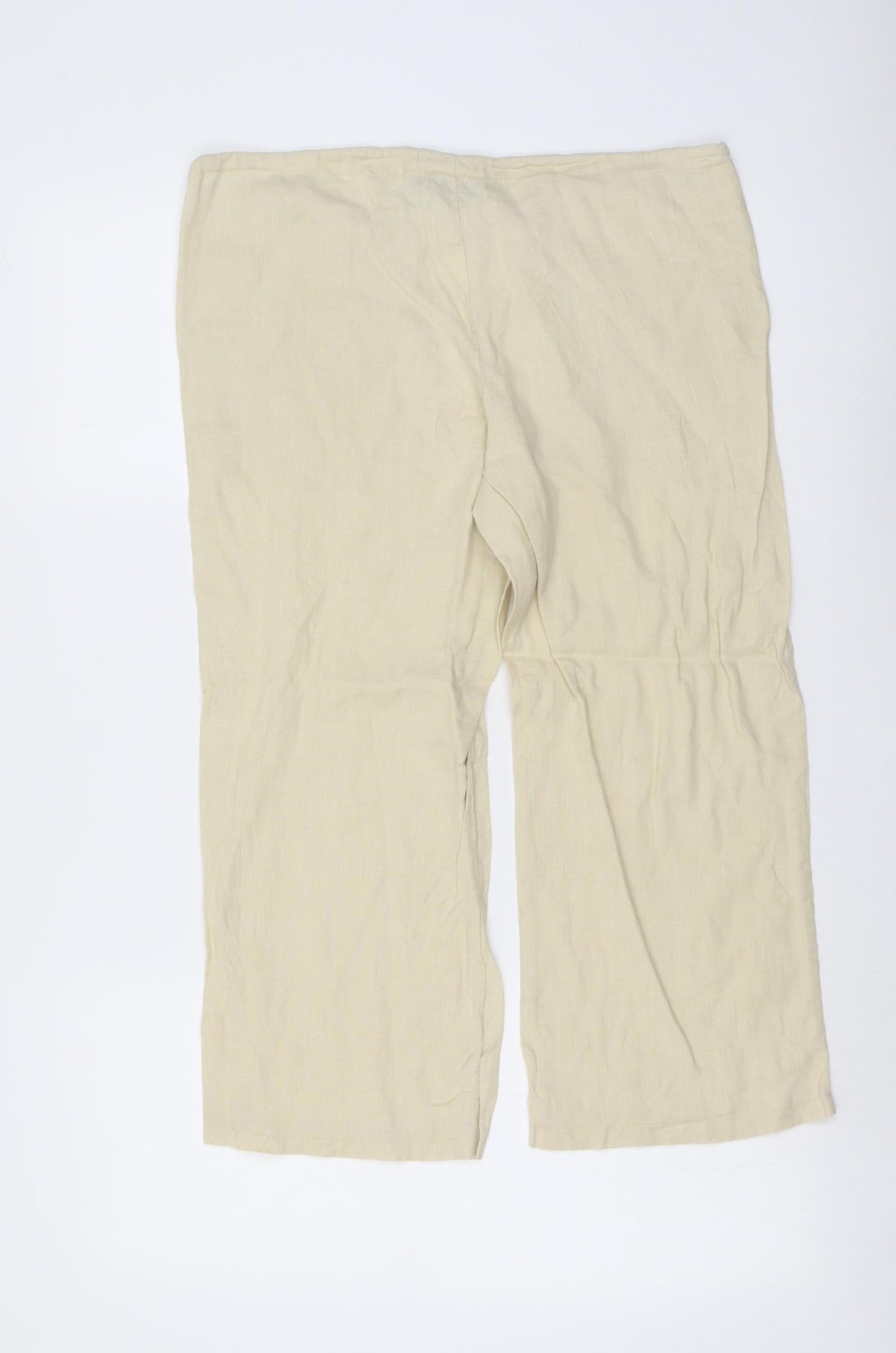 Blu Sand Womens Beige Linen Trousers Size 14 L22 in Regular Drawstring