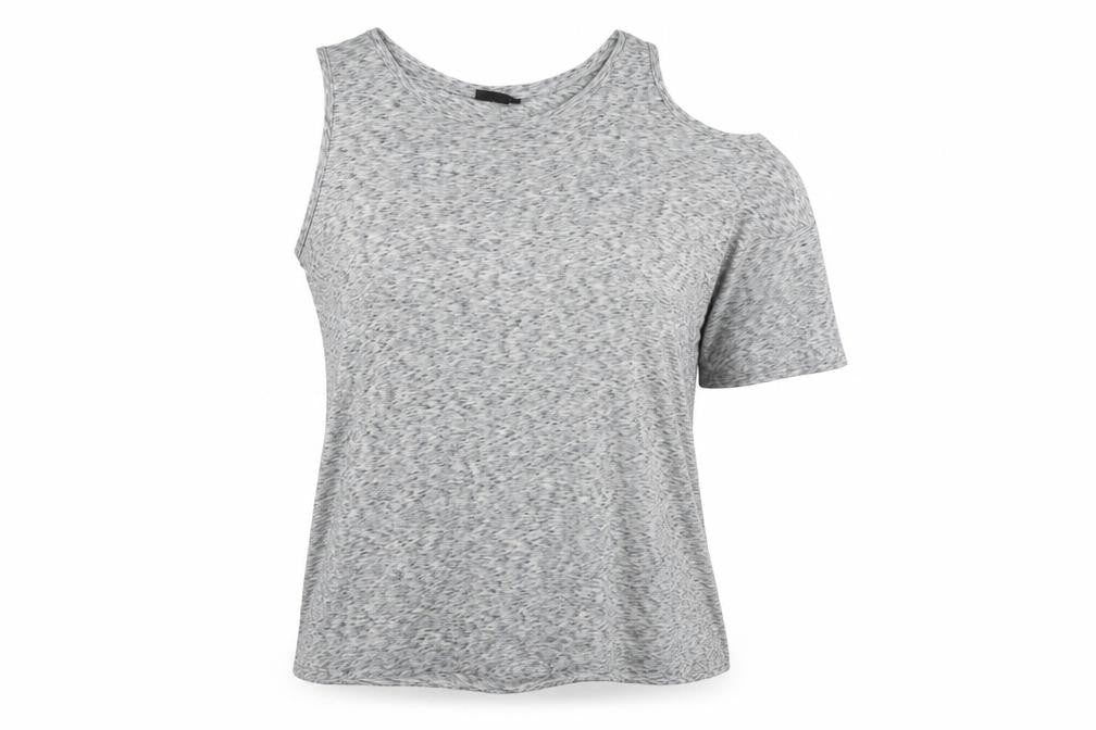 Topshop Womens Grey Geometric Cotton Basic Blouse Size 10 Round Neck