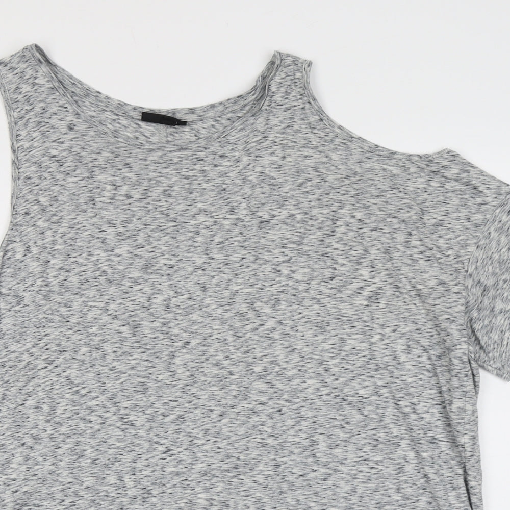 Topshop Womens Grey Geometric Cotton Basic Blouse Size 10 Round Neck
