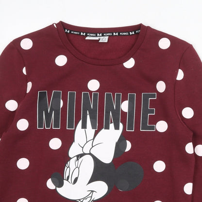 Preloved Disney Womens Red Polka Dot Polyester Pullover Sweatshirt Size 6 Pullover - Minnie Mouse Size 6-8 - Detail