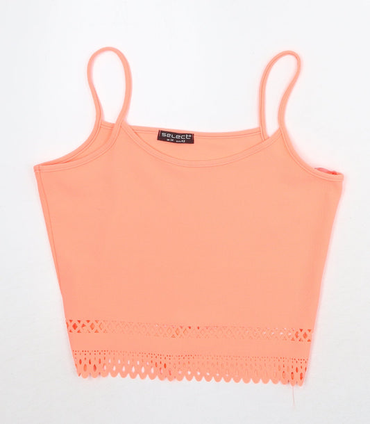 Select Womens Pink Polyester Cropped Tank Size 14 Round Neck - Broderie Anglaise