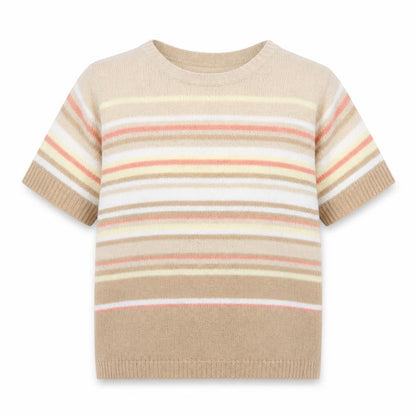 EWM Womens Beige Round Neck Striped Acrylic Pullover Jumper Size M
