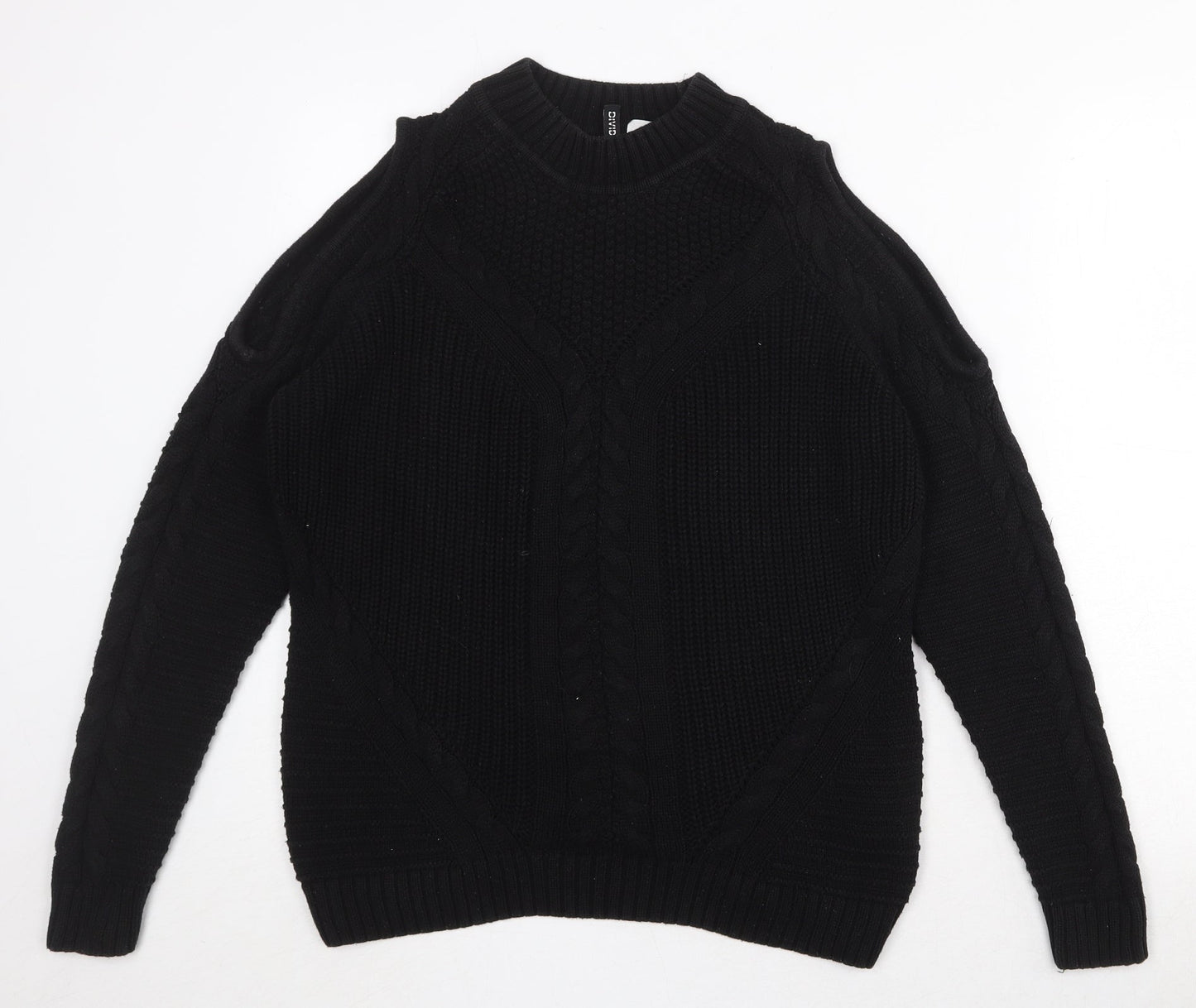 Divided by H&M Womens Black Round Neck Cotton Pullover Jumper Size M - Cold Shoulder
