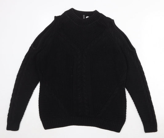 Divided by H&M Womens Black Round Neck Cotton Pullover Jumper Size M - Cold Shoulder